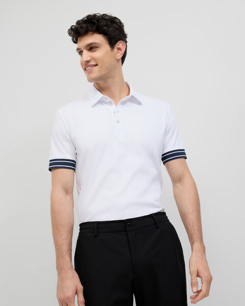 Stripe Travel Polo, White, hi-res